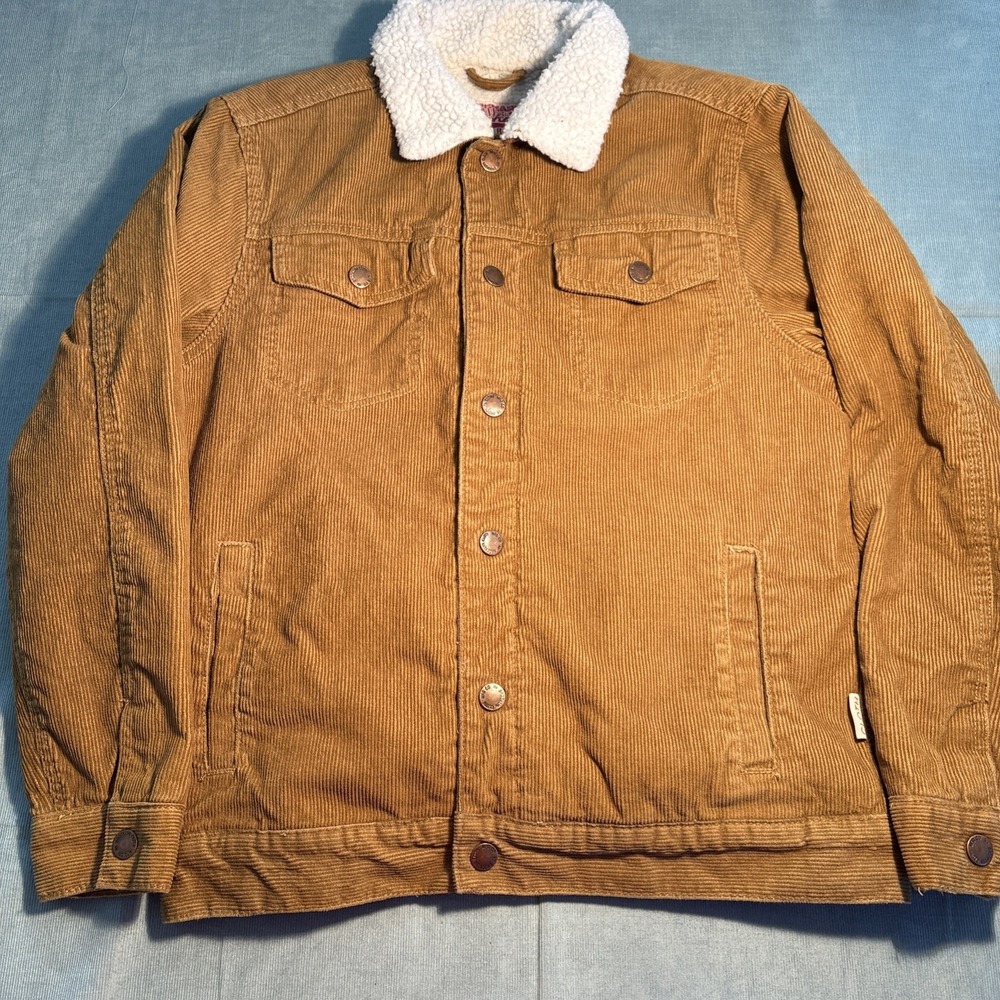 Brooklyn Cloth Mens Corduroy Sherpa Lined Trucker Jacket Tan Brown Small S